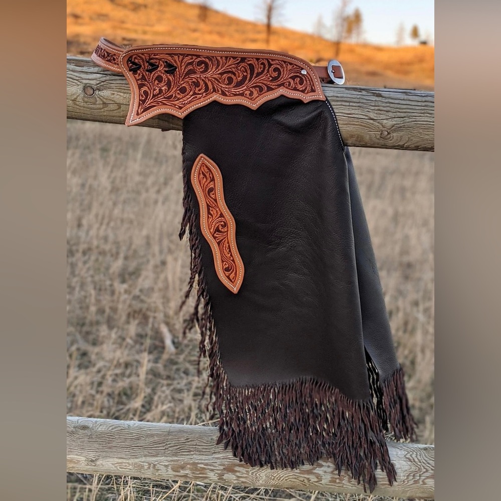 Western tooled leather chinks!